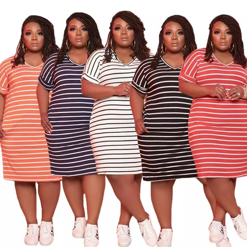 Casual Plus Size Stripe Print Dress ...